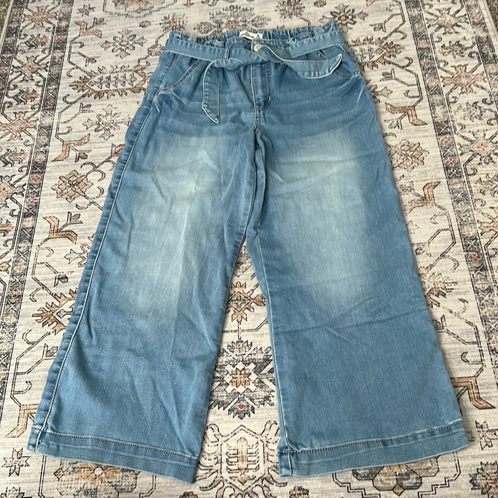 Jordache Girls Crop Wide Leg Jean 18 Light Wash Faded Distress